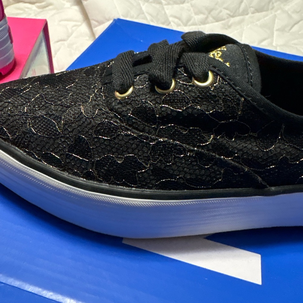 Black and Gold Lace Keds - Picture 3 of 5